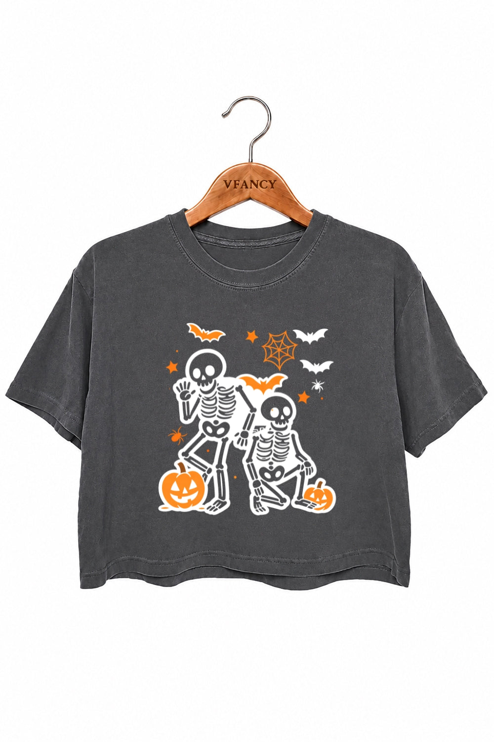 Halloween skull and pumpkin crop top