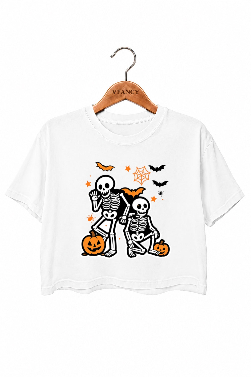 Halloween skull and pumpkin crop top
