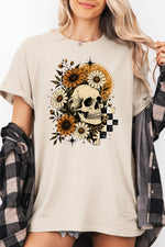 Halloween skull with blooming flowers tee