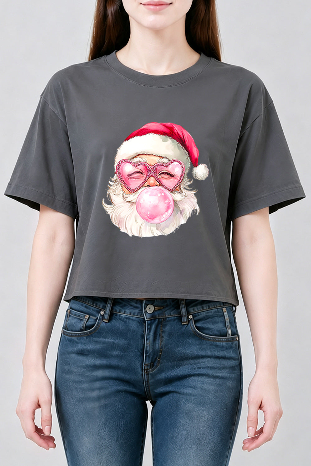Heart-shaped glasses santa crop top