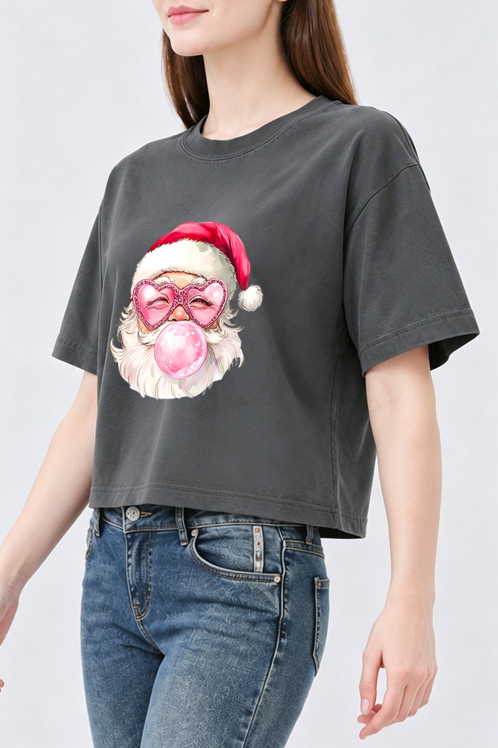 Heart-shaped glasses santa crop top