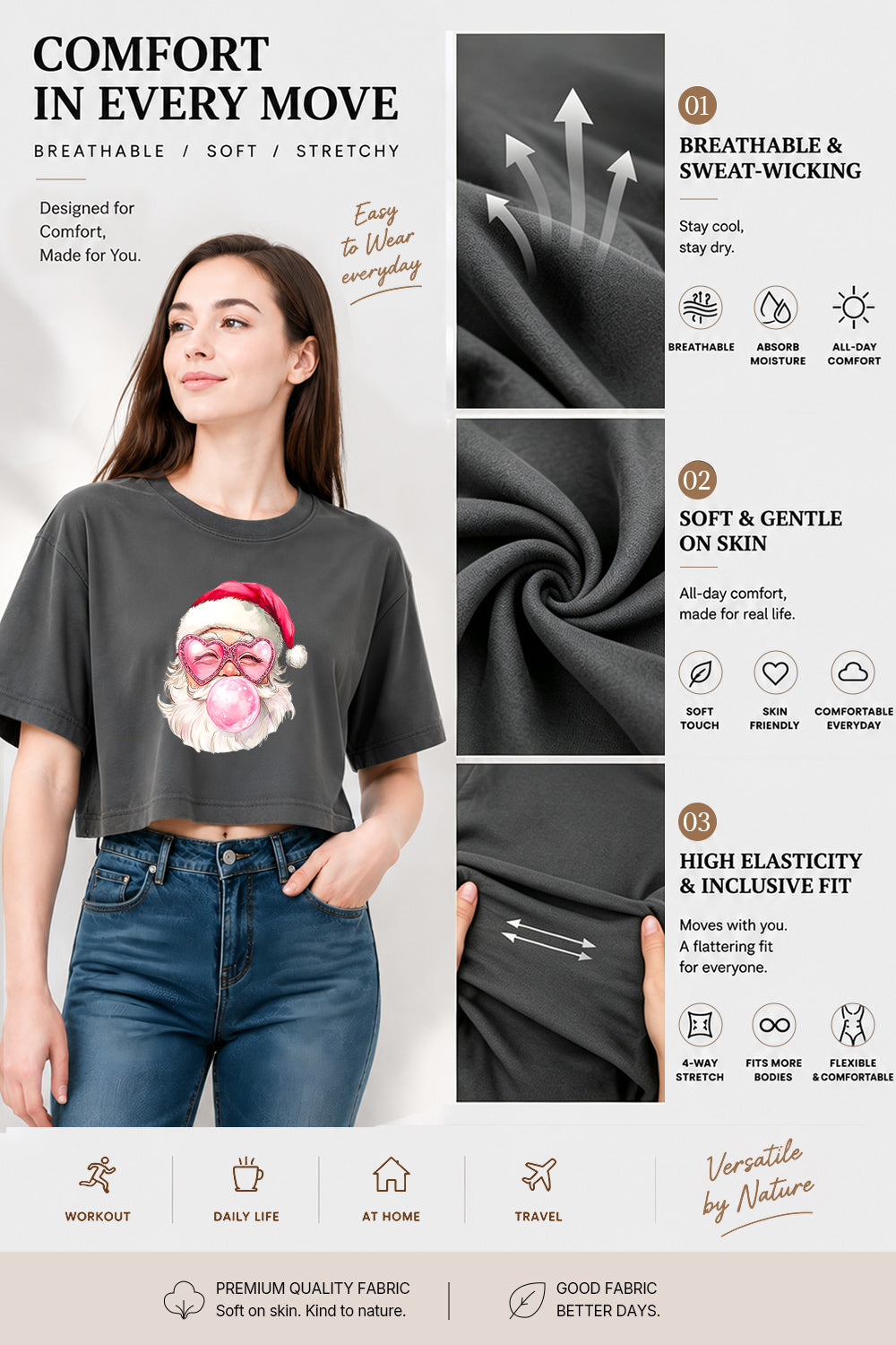 Heart-shaped glasses santa crop top