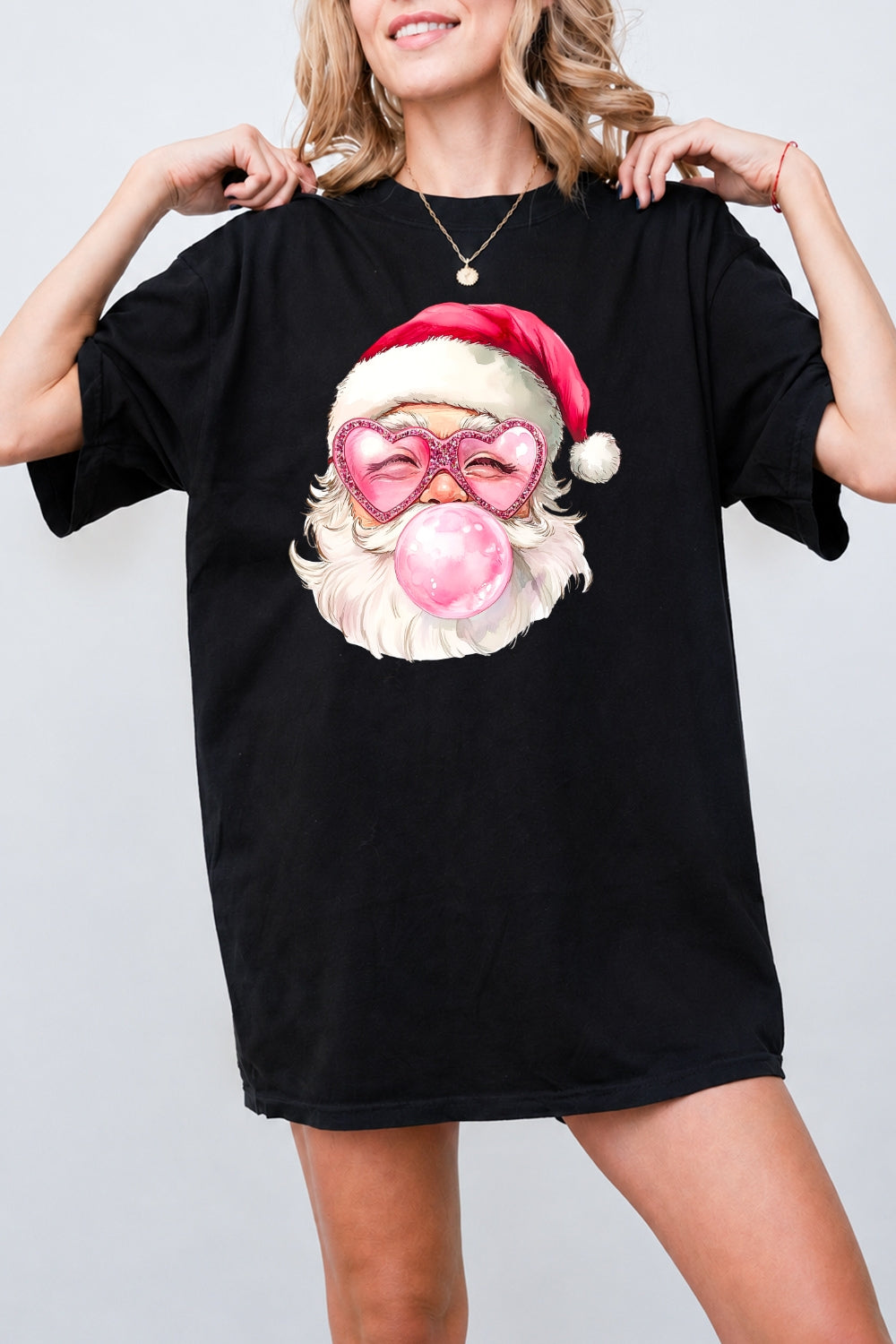 Heart-shaped glasses santa tee