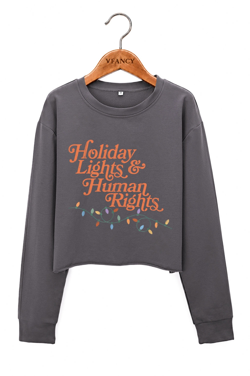 Holiday lights and human rights crop sweatshirt