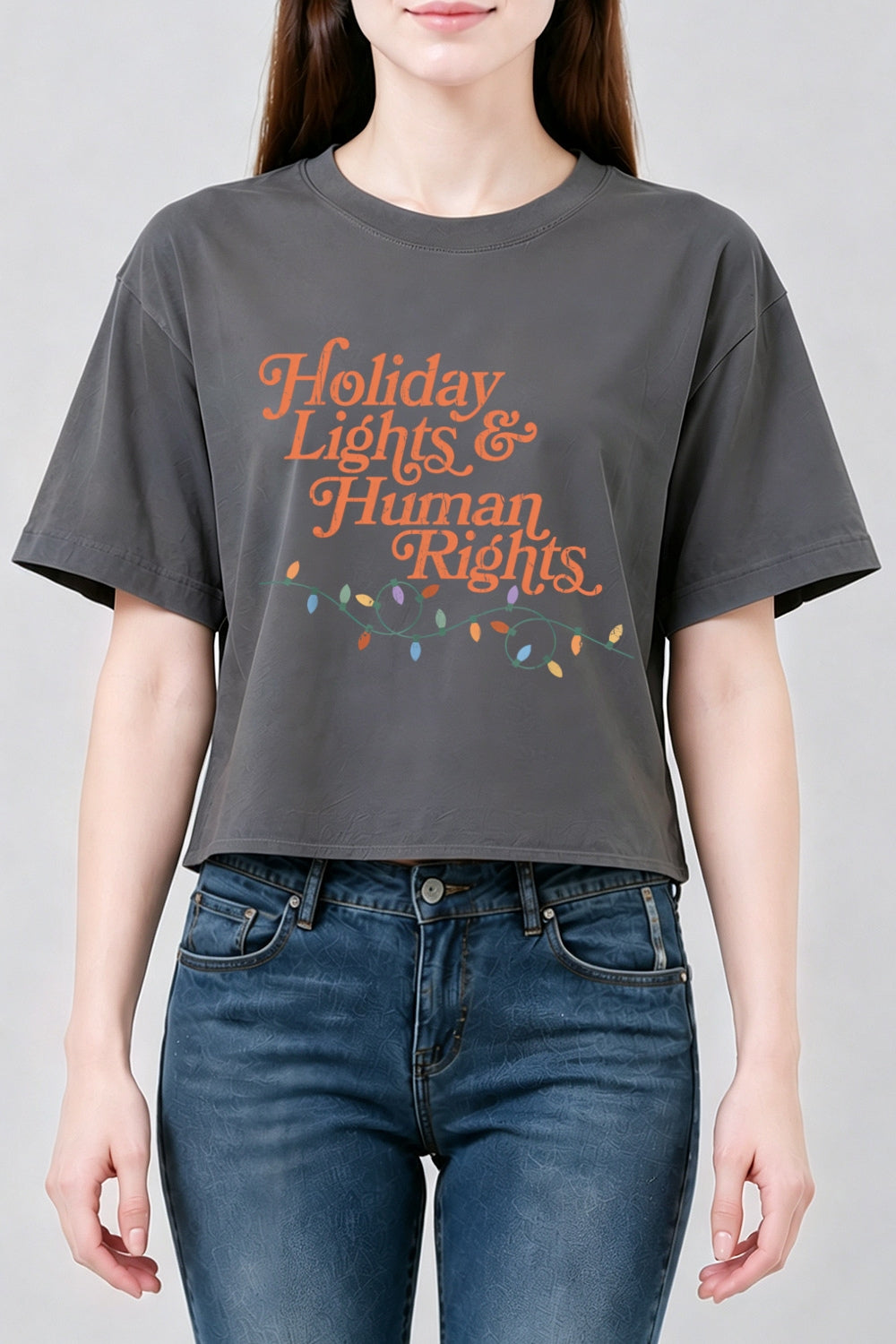 Holiday lights and human rights crop top
