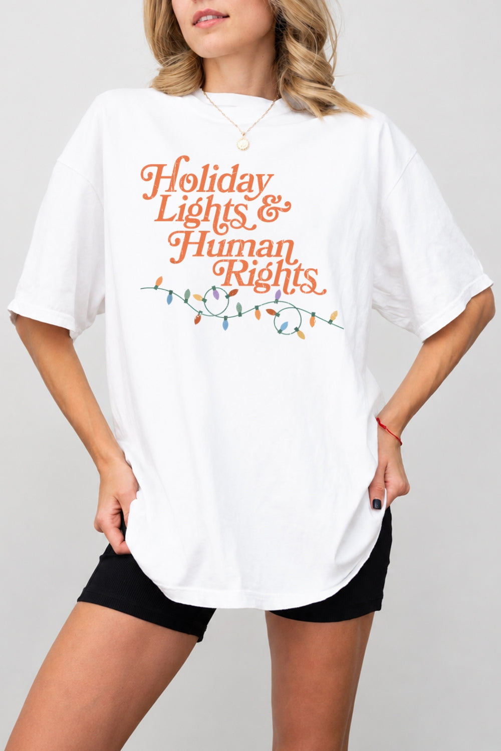 Holiday lights and human rights tee