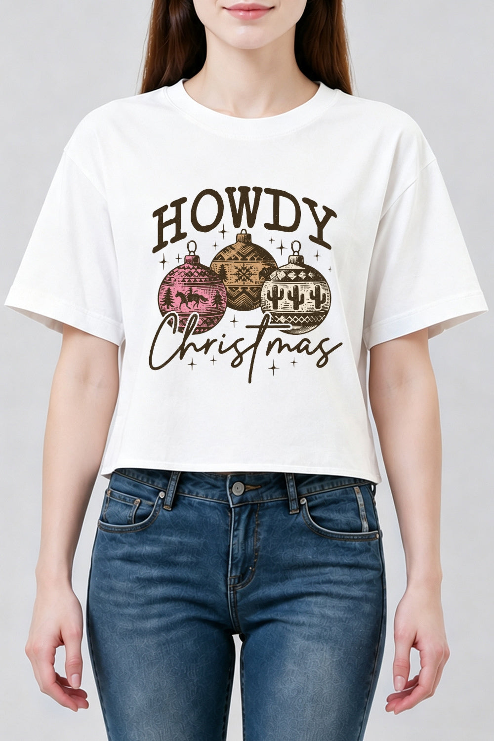 Howdy christmas bauble crop top