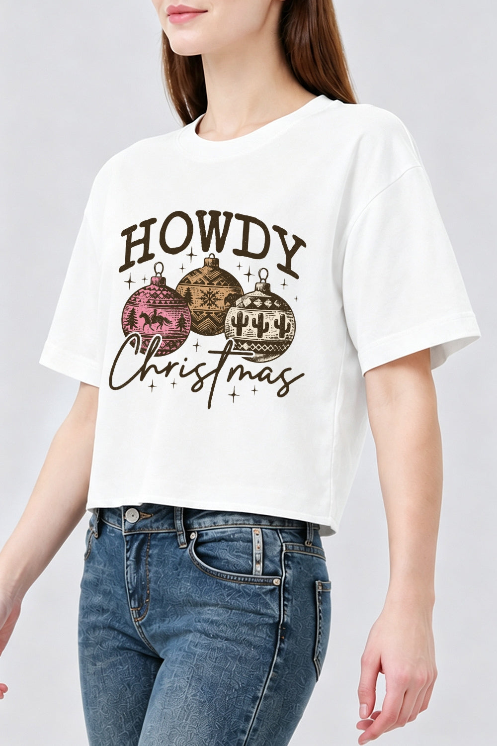 Howdy christmas bauble crop top