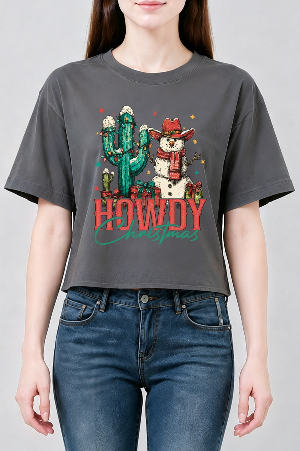 Howdy christmas snowman crop top