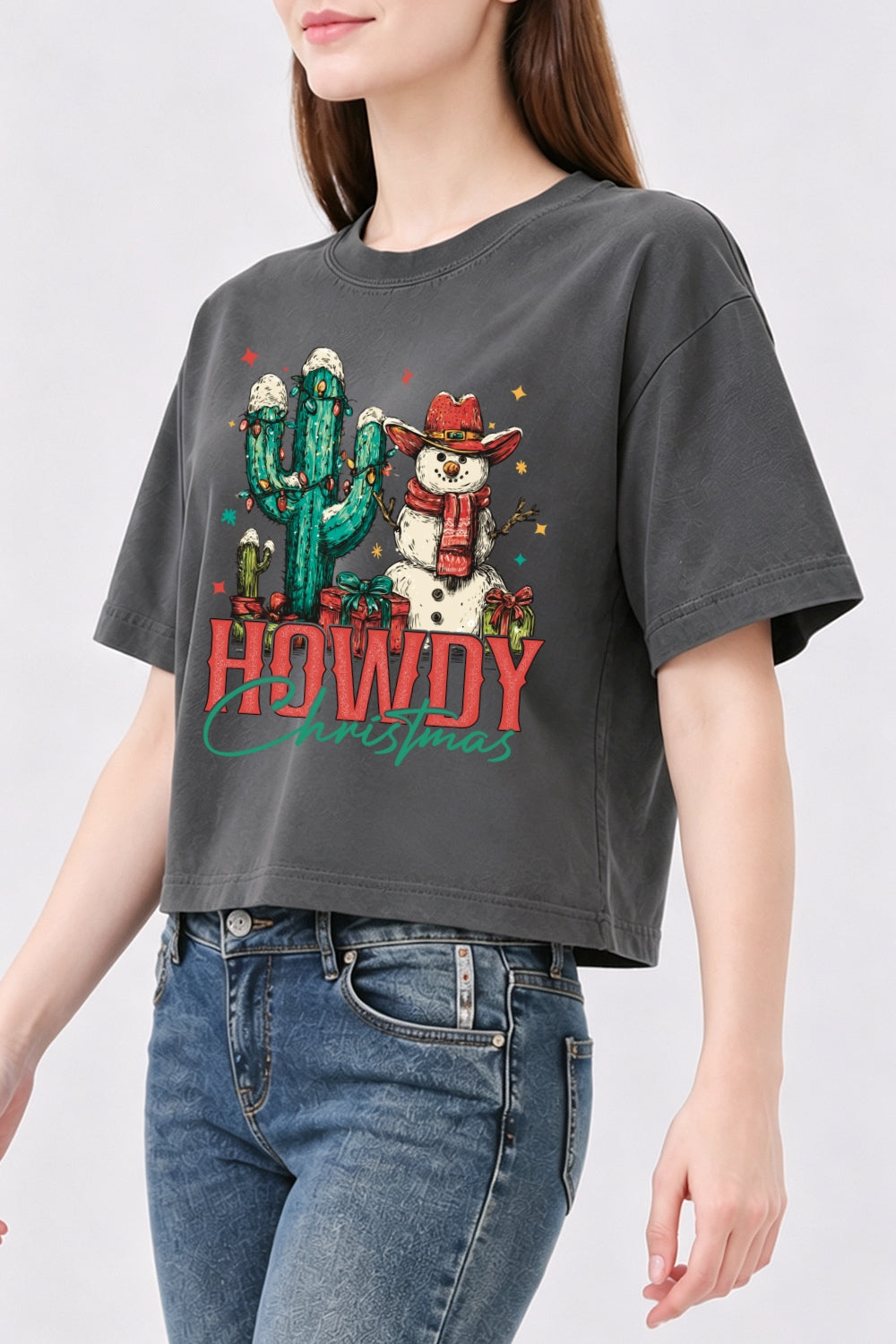 Howdy christmas snowman crop top