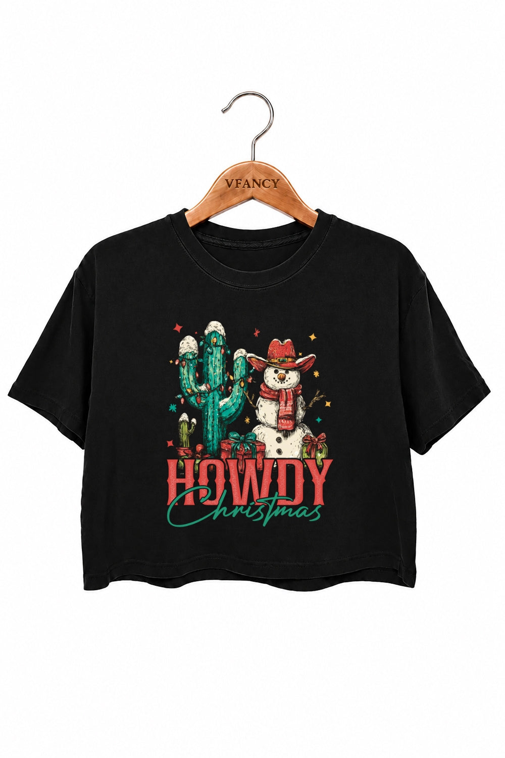 Howdy christmas snowman crop top