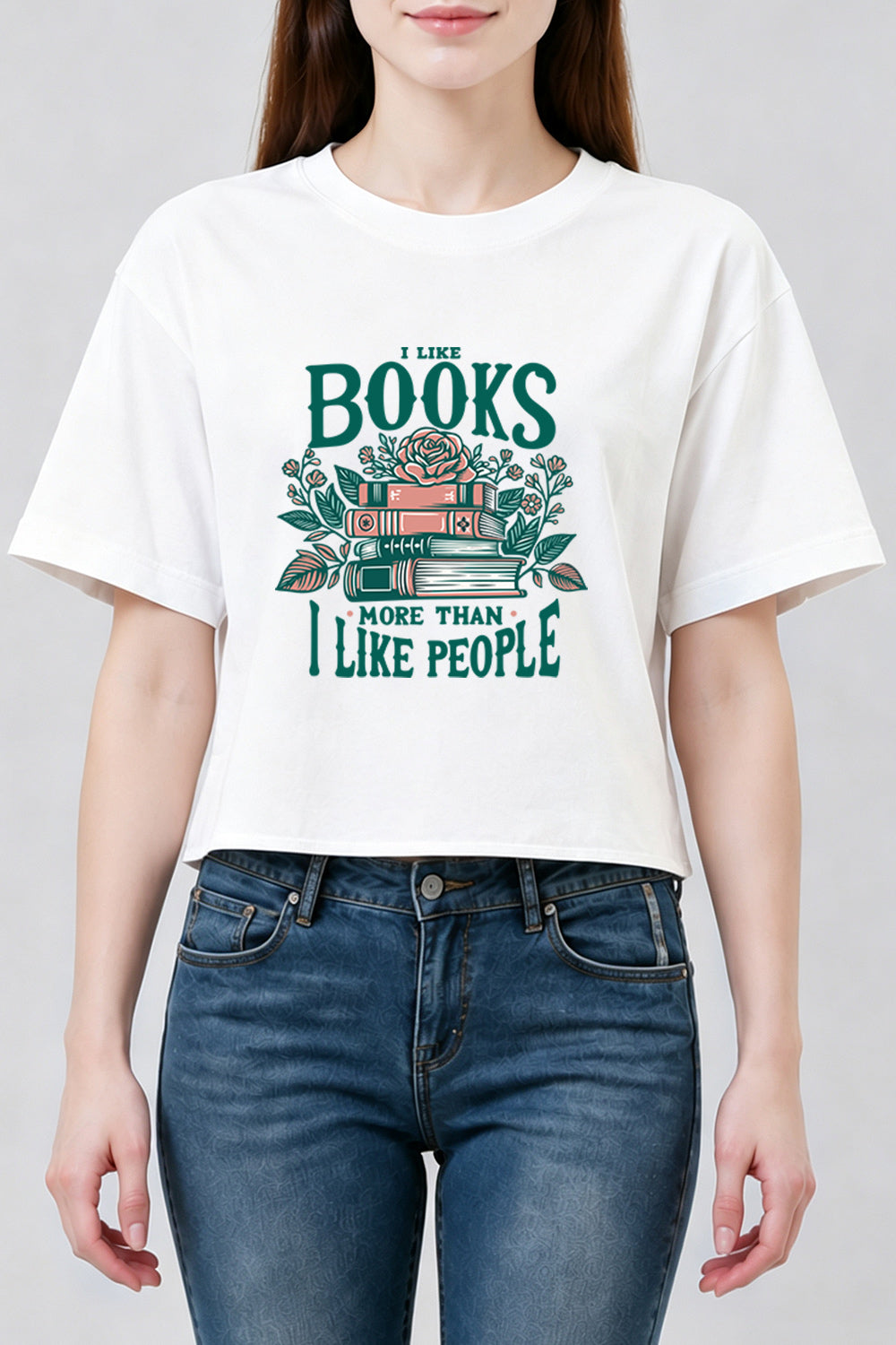 I like books more than I like people crop top