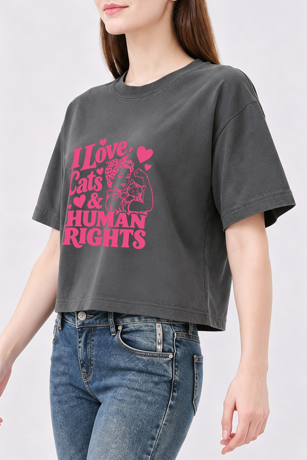 I love cats and human rights crop top