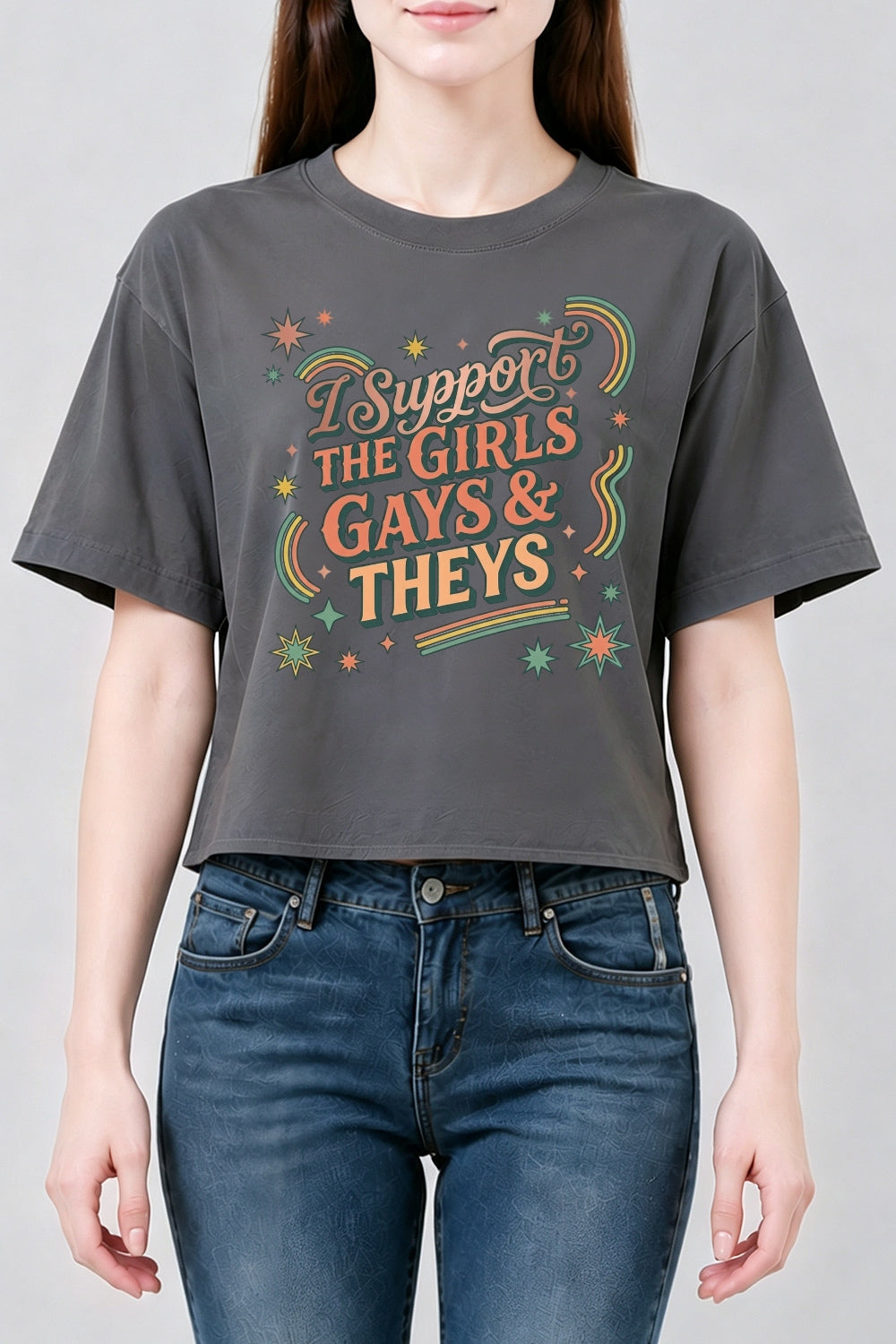 I support the girls gays and theys crop top