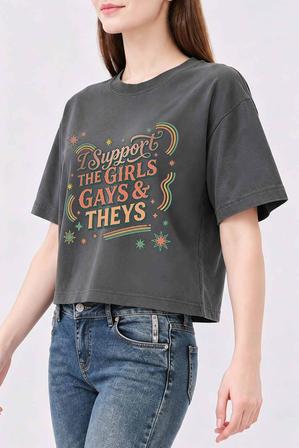 I support the girls gays and theys crop top