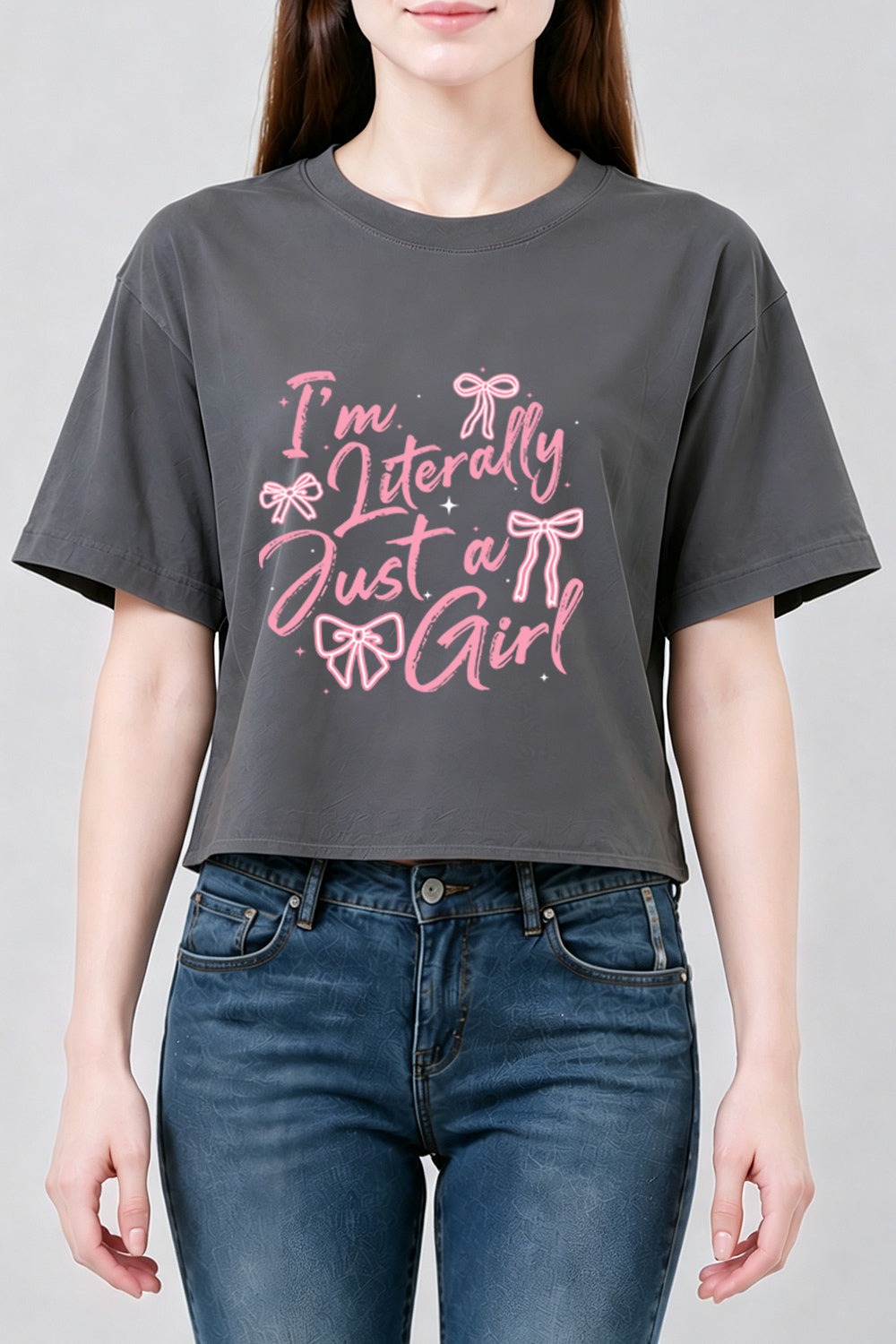 I'm literally just a girl bows crop top
