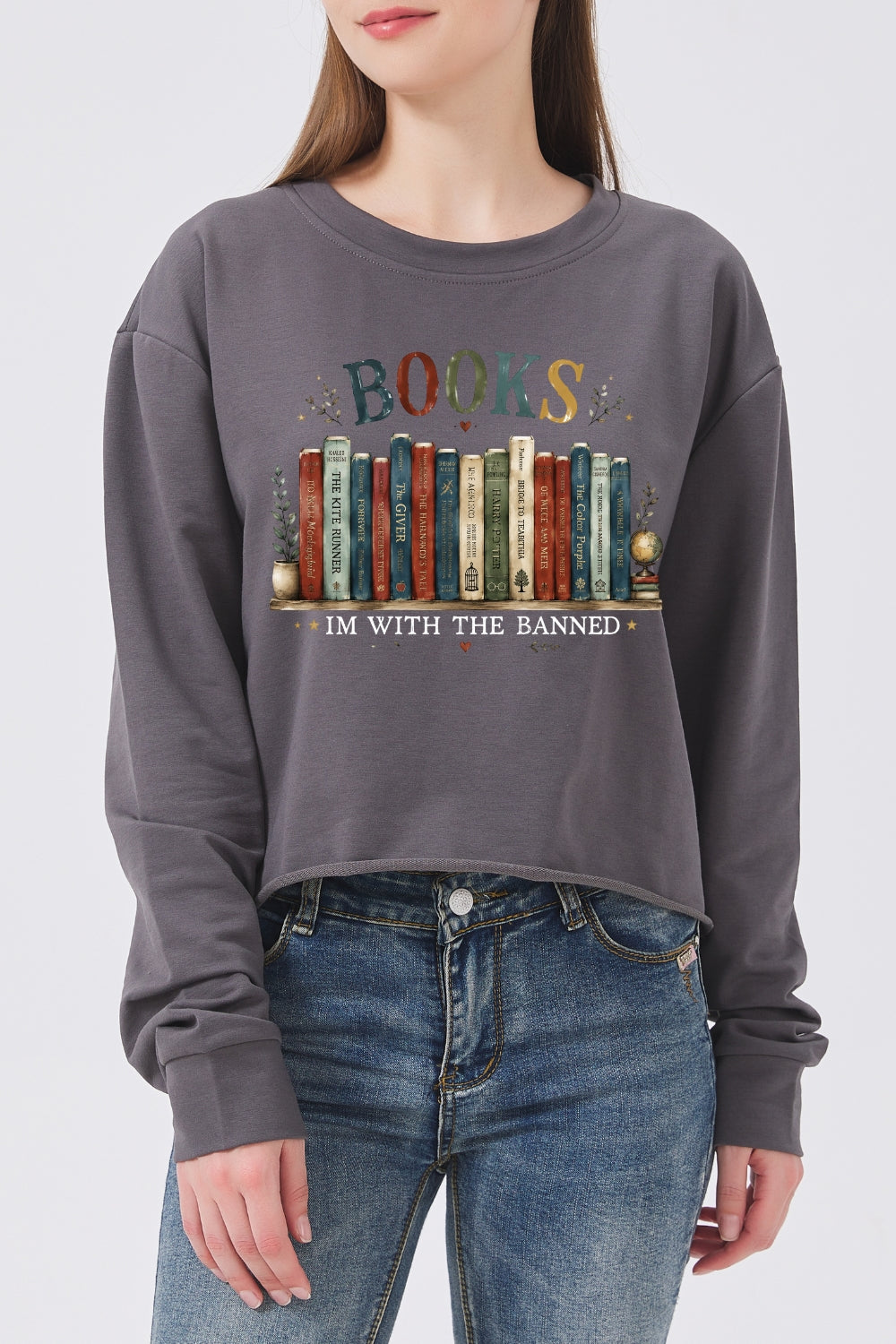 I'm with the banned book lover crop sweatshirt
