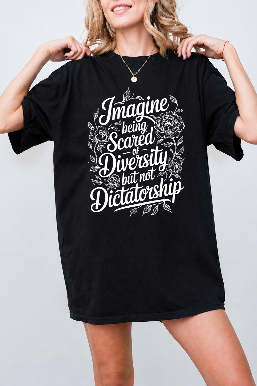 Image being scared of diversity tee