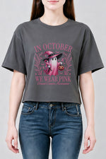 In October we wear pink halloween crop top