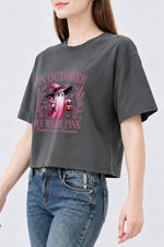In October we wear pink halloween crop top