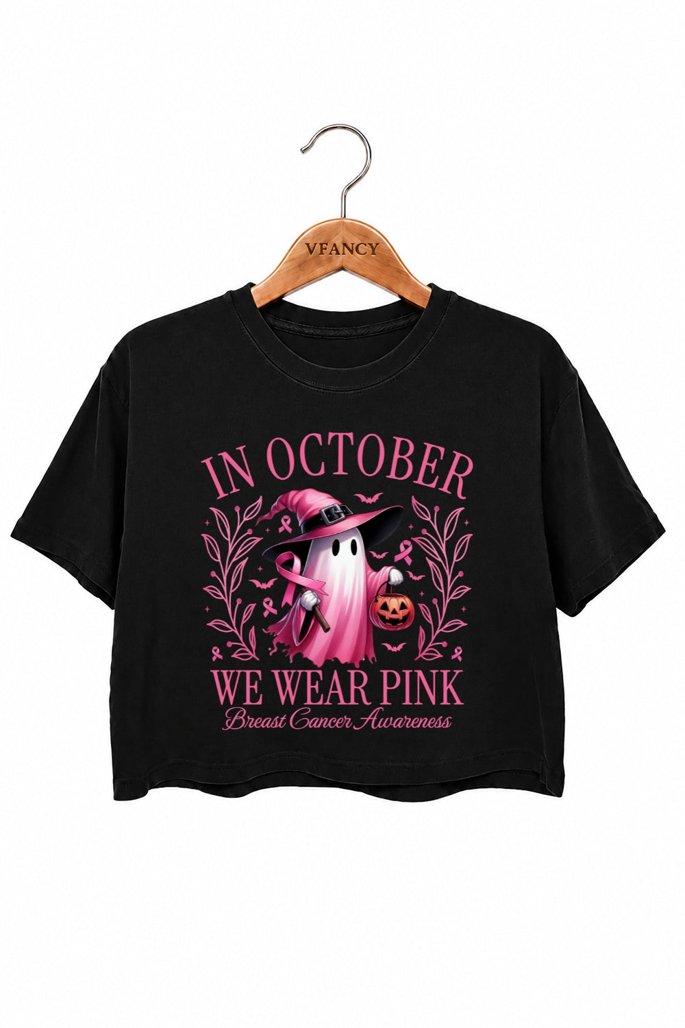 In October we wear pink halloween crop top