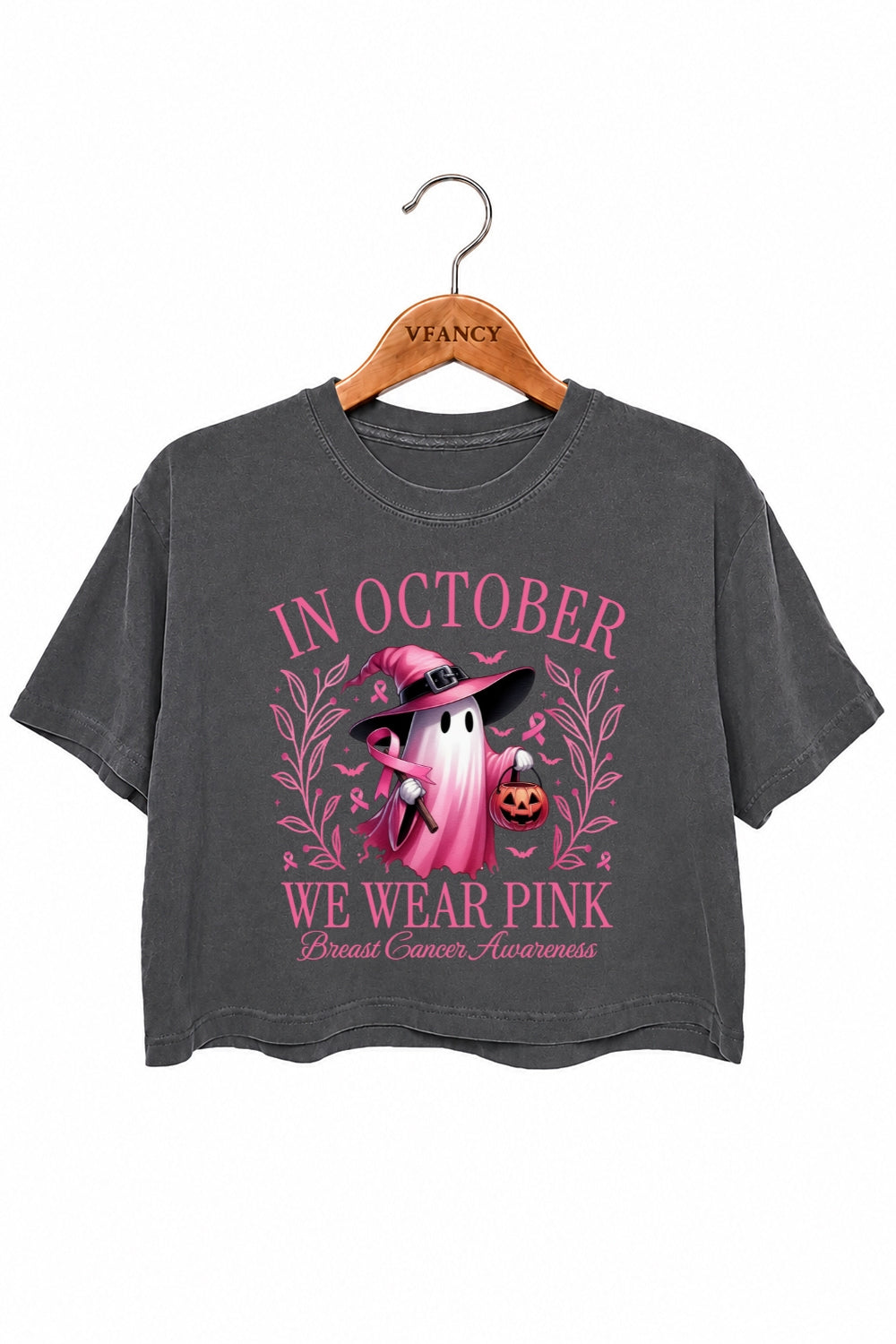 In October we wear pink halloween crop top
