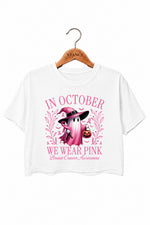 In October we wear pink halloween crop top