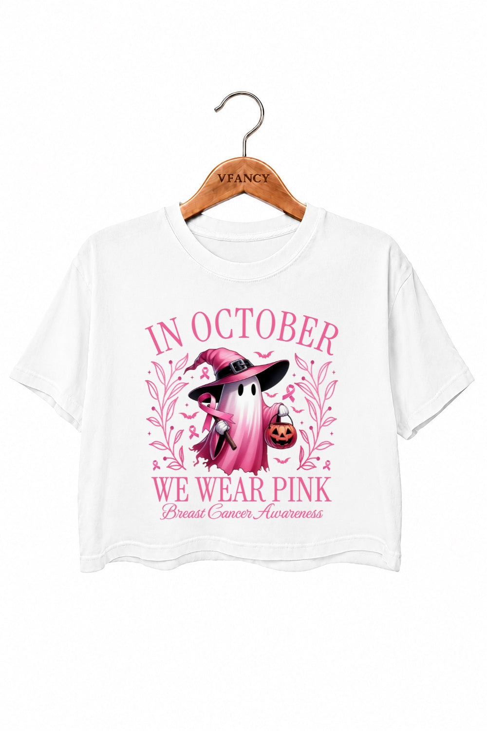 In October we wear pink halloween crop top