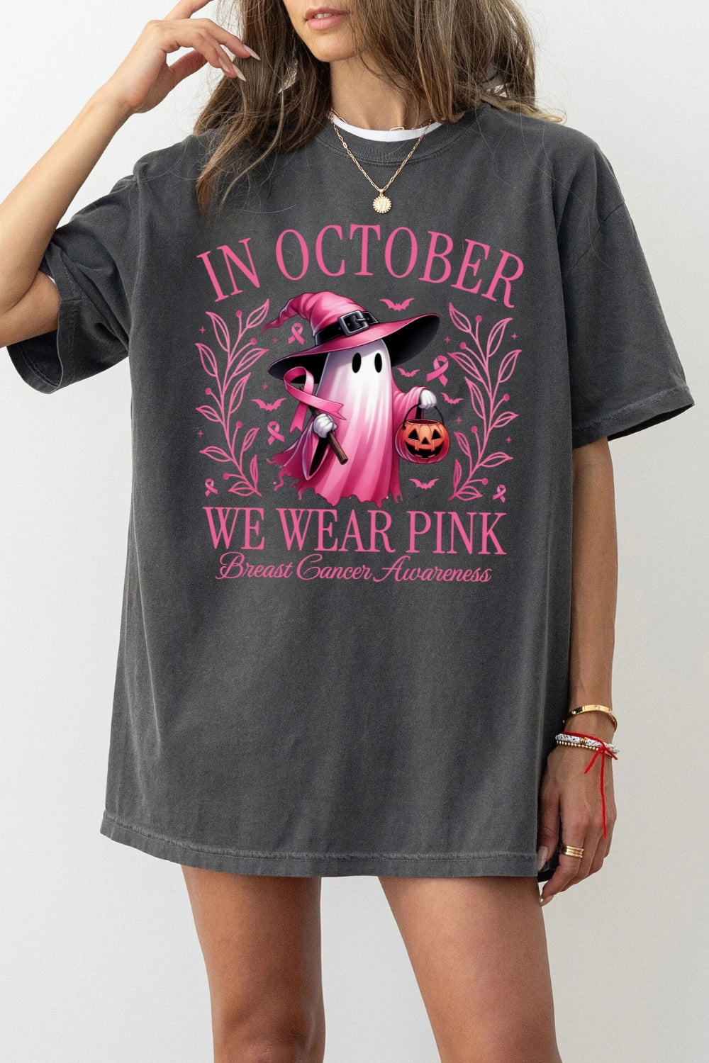 In October we wear pink halloween crop top