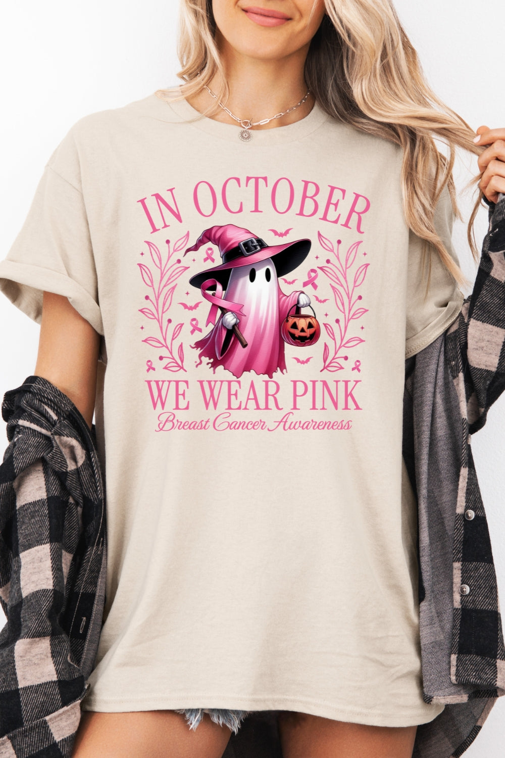 In October we wear pink halloween crop top