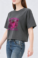 In October we wear pink pumpkin crop top