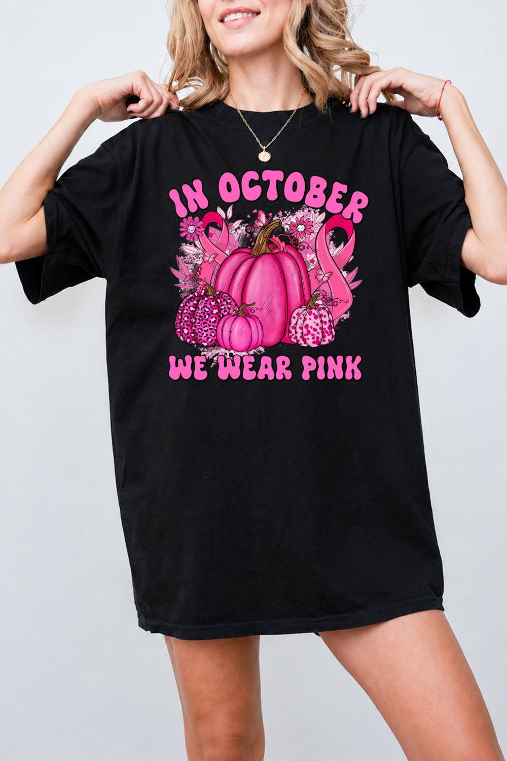 In October we wear pink pumpkin tee