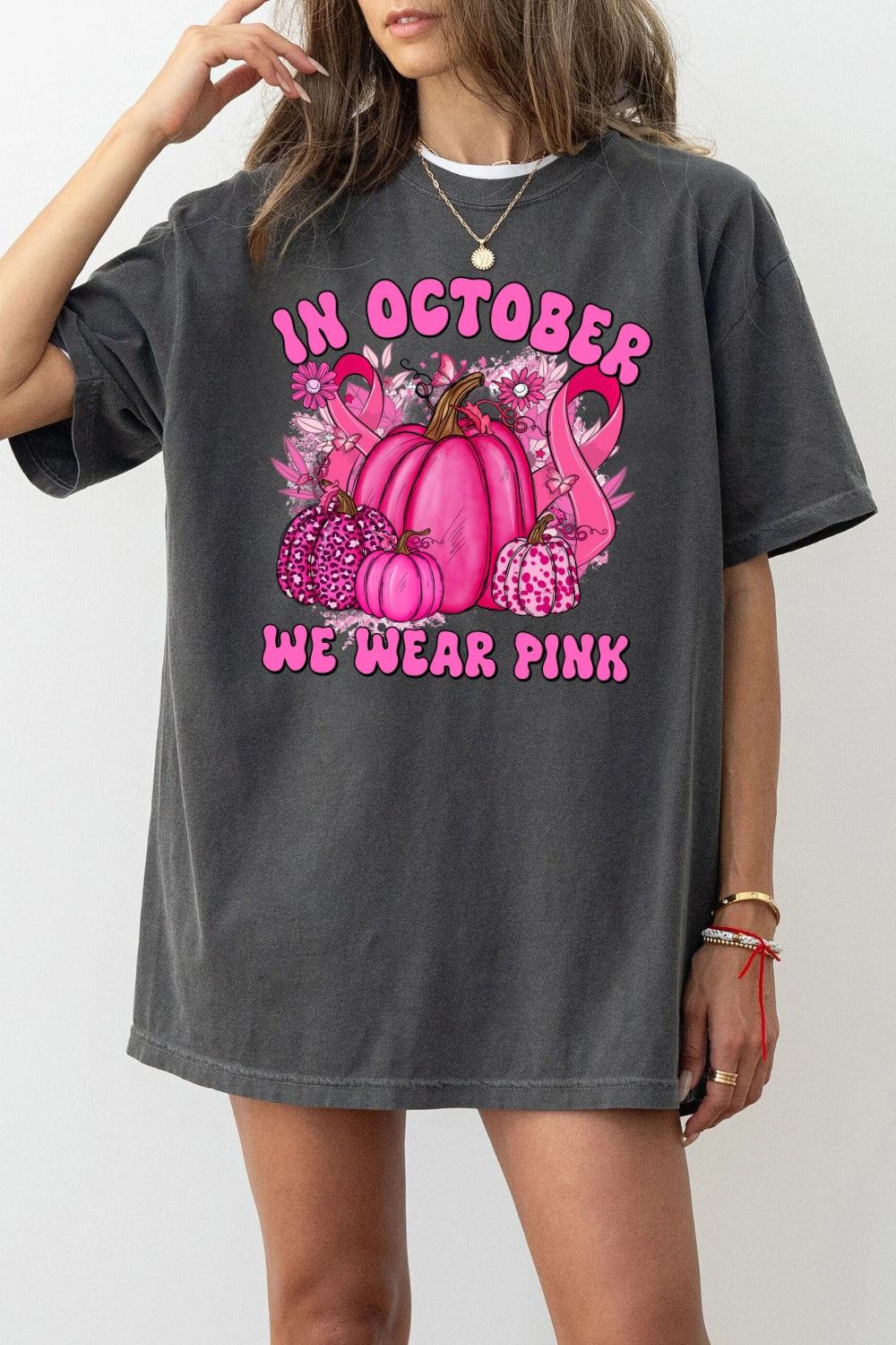 In October we wear pink pumpkin tee