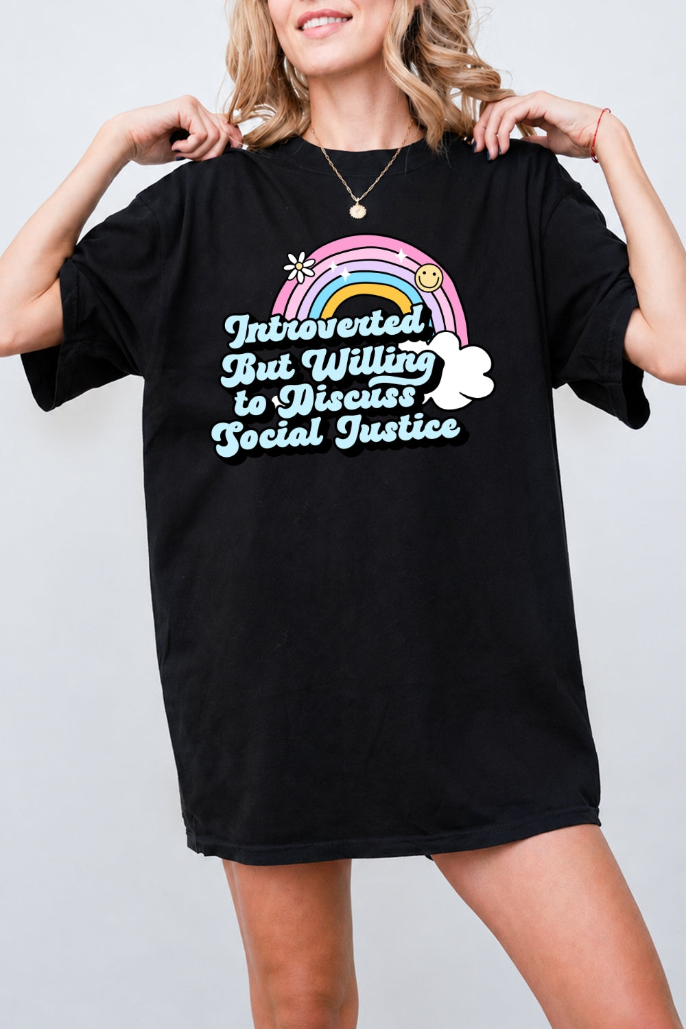 Introverted but willing to discuss tee