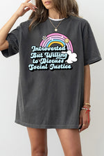 Introverted but willing to discuss tee