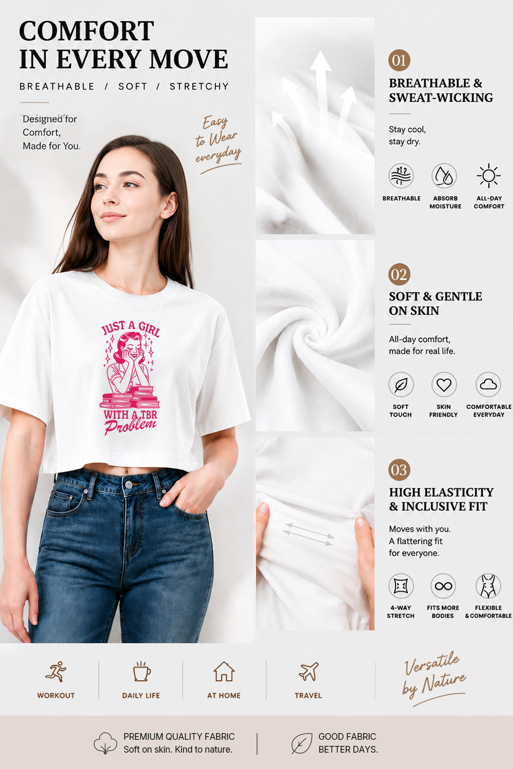 Just a girl with a tbr problem crop top