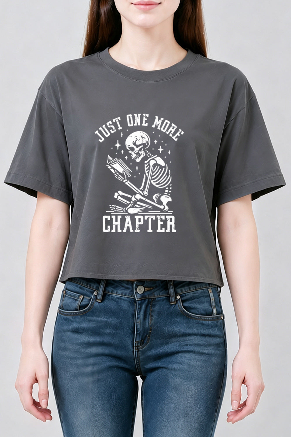 Just one more chapter skull crop top