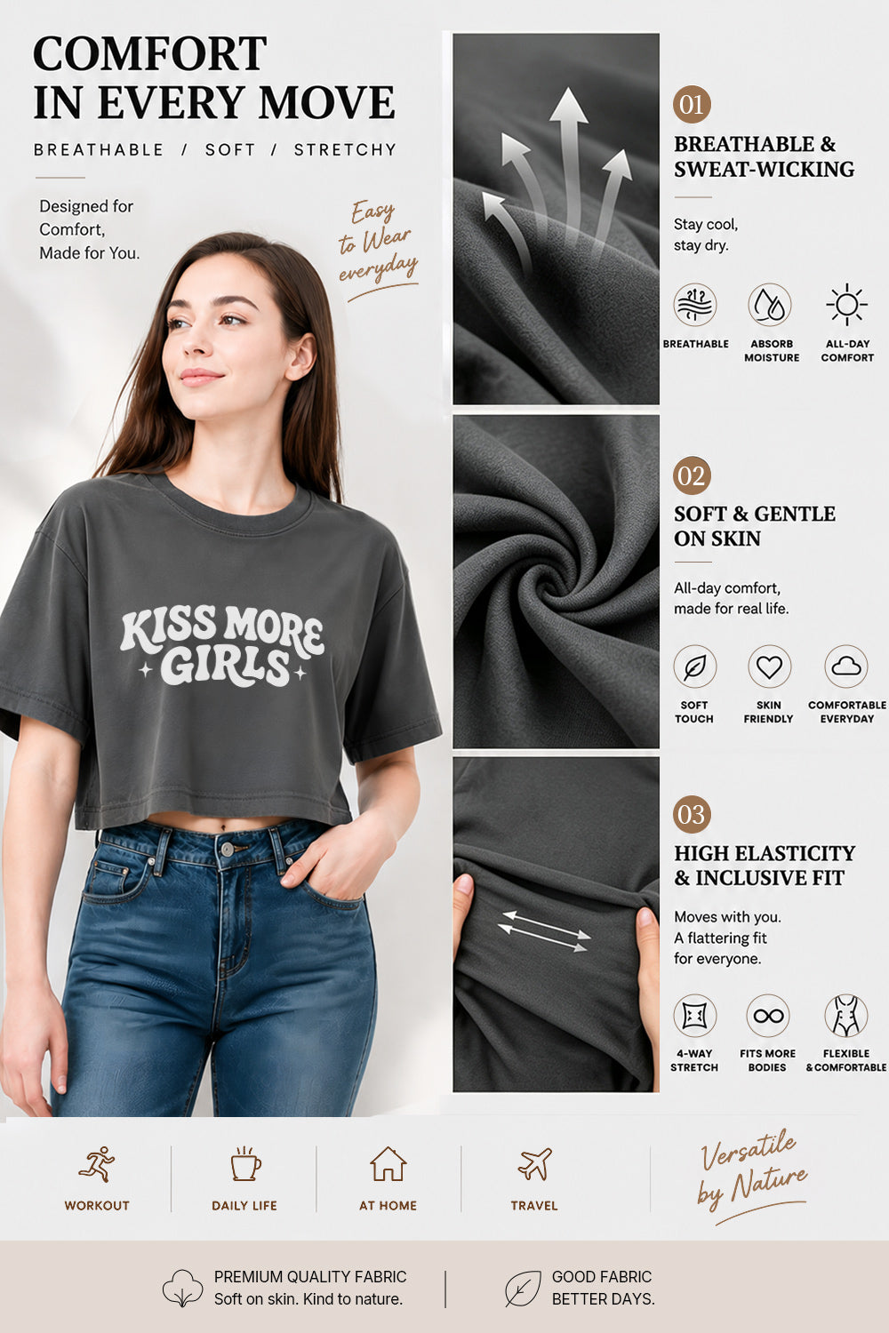 Kiss more girls funny crop top
