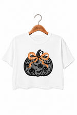 Lace patterned halloween pumpkin crop top