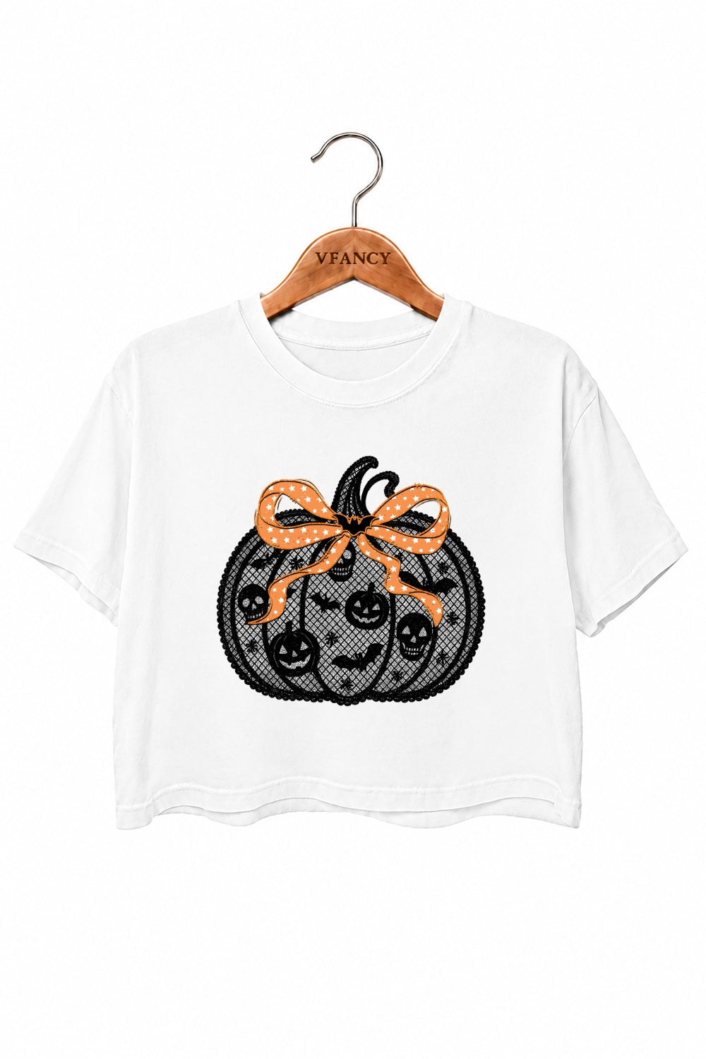 Lace patterned halloween pumpkin crop top