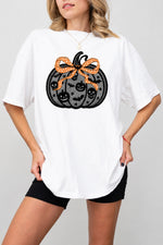 Lace patterned halloween pumpkin crop tee