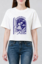 Leaving reality entering fiction reading crop top