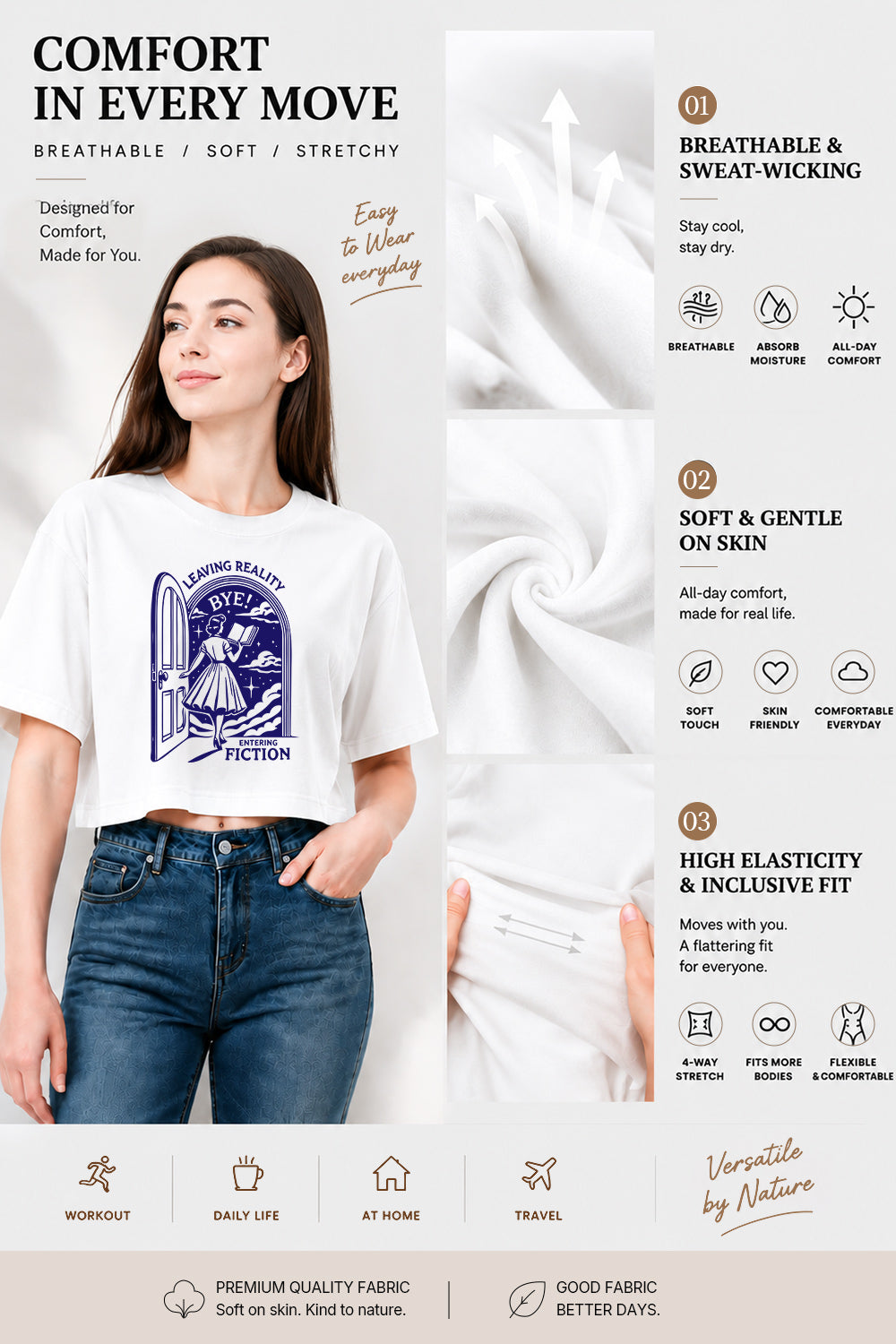 Leaving reality entering fiction reading crop top