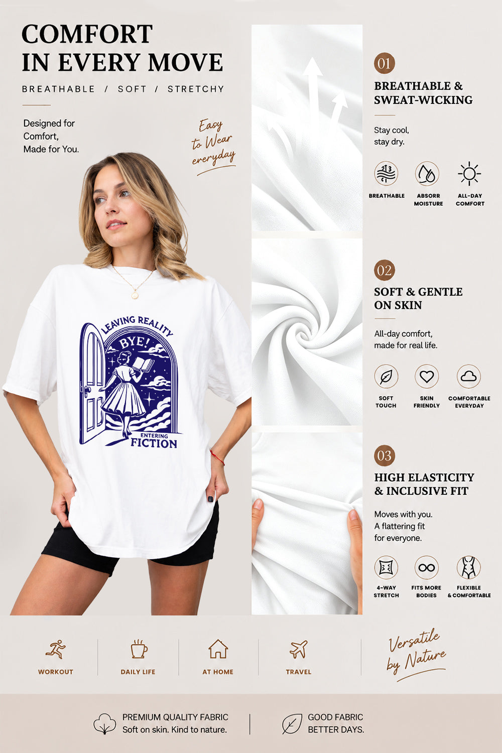 Leaving reality entering fiction reading tee