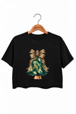 Leopard bow christmas tree crop top