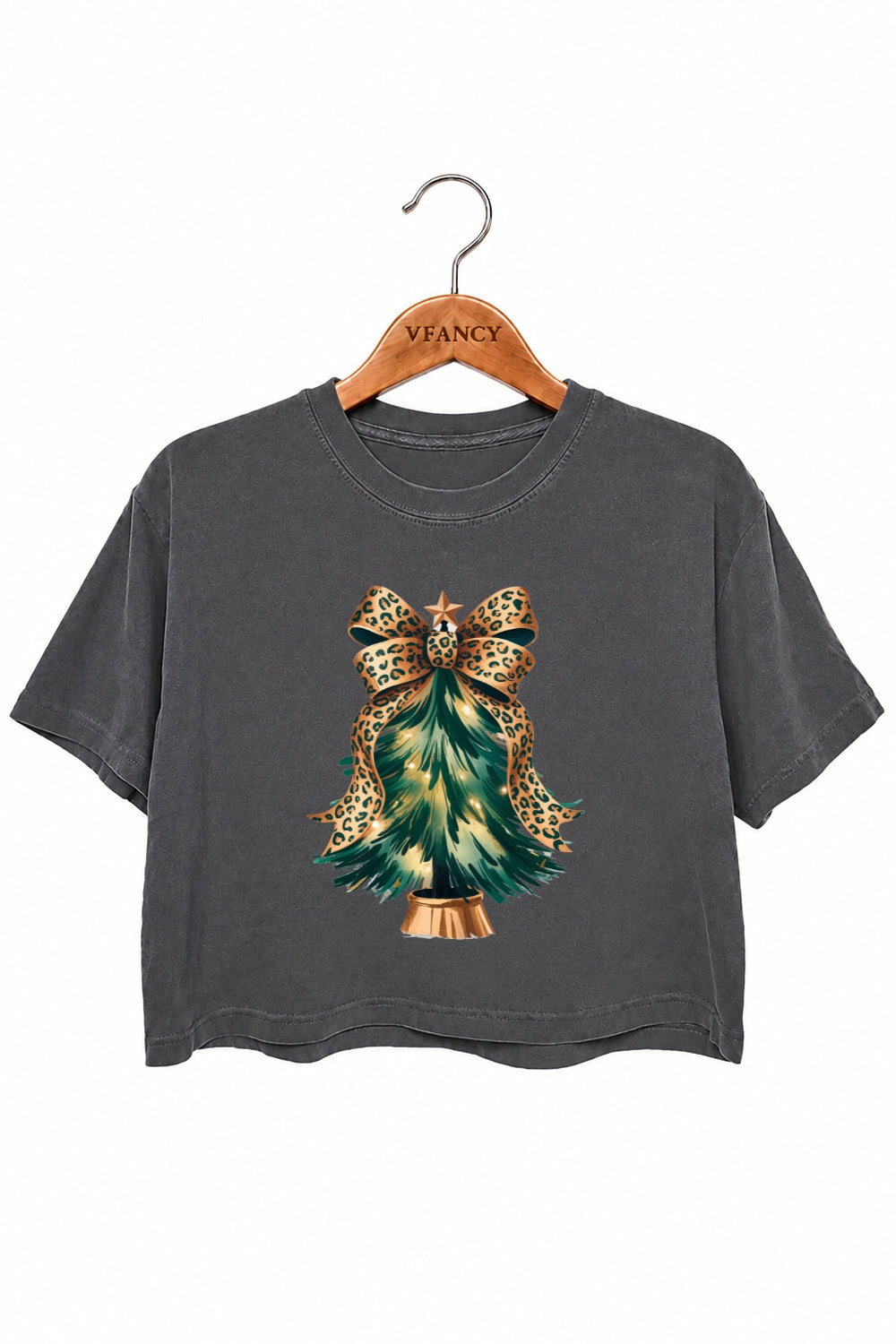 Leopard bow christmas tree crop top