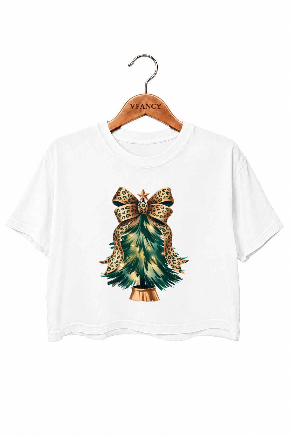 Leopard bow christmas tree crop top