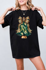 Leopard bow christmas tree tee