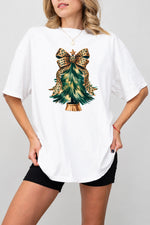 Leopard bow christmas tree tee