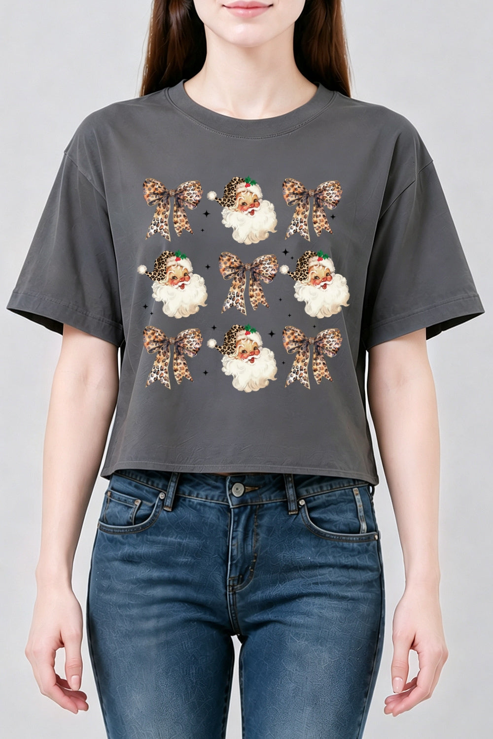 Leopard santa christmas crop top